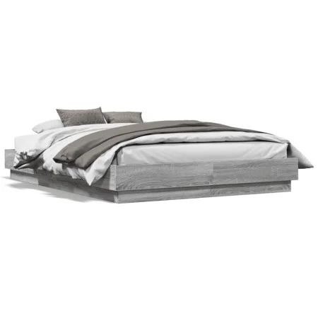 Sonoma gray engineered wood bed frame 135x190 cm by , Beds and slatted bases - Ref: Foro24-3209882, Price: 119,97 €, Discount: %