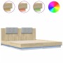 Estructura de cama cabecero luces LED roble Sonoma 180x200 cm de , Camas y somieres - Ref: Foro24-3209991, Precio: 239,59 €, ...