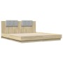 Estructura de cama cabecero luces LED roble Sonoma 180x200 cm de , Camas y somieres - Ref: Foro24-3209991, Precio: 239,59 €, ...