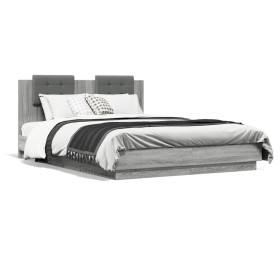 Estructura de cama cabecero luces LED gris Sonoma 140x200 cm de , Camas y somieres - Ref: Foro24-3210015, Precio: 196,41 €, D...