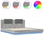 Bed frame headboard LED lights Sonoma gray 200x200 cm by , Beds and slatted bases - Ref: Foro24-3209987, Price: 273,45 €, Dis...