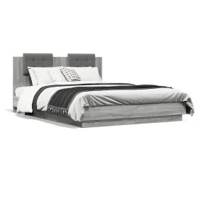 Bettgestell-Kopfteil mit LED-Leuchten, Sonoma-Grau, 150 x 200 cm von , Betten und Lattenroste - Ref: Foro24-3210008, Preis: 1...
