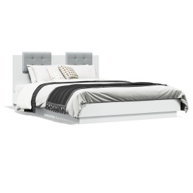 Estructura de cama con cabecero y luces LED blanco 120x200 cm de , Camas y somieres - Ref: Foro24-3210017, Precio: 195,72 €, ...