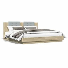 Bed frame headboard LED lights Sonoma oak 160x200 cm by , Beds and slatted bases - Ref: Foro24-3209998, Price: 198,11 €, Disc...