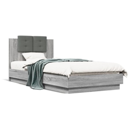 Estructura de cama cabecero luces LED gris Sonoma 90x200 cm de , Camas y somieres - Ref: Foro24-3210036, Precio: 170,61 €, De...