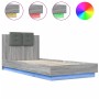 Estructura de cama cabecero luces LED gris Sonoma 90x200 cm de , Camas y somieres - Ref: Foro24-3210036, Precio: 170,61 €, De...