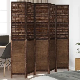 Biombo separador de 5 paneles madera paulownia marrón oscuro de , Divisores de ambientes - Ref: Foro24-358711, Precio: 151,07...