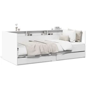 Tumbona con cajones madera de ingeniería blanco 100x200 cm de , Camas y somieres - Ref: Foro24-3280839, Precio: 190,39 €, Des...