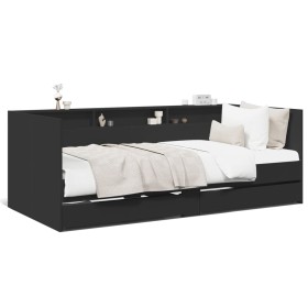 Tumbona con cajones madera de ingeniería negro 90x200 cm de , Camas y somieres - Ref: Foro24-3280847, Precio: 195,51 €, Descu...