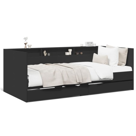 Tumbona con cajones madera de ingeniería negro 90x200 cm de , Camas y somieres - Ref: Foro24-3280847, Precio: 195,51 €, Descu...