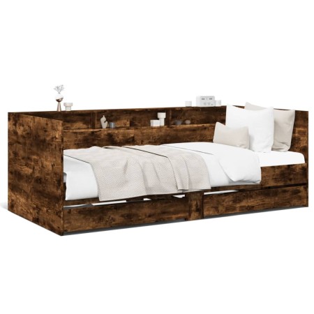 Tumbona con cajones madera ingeniería roble ahumado 75x190 cm de , Camas y somieres - Ref: Foro24-3280864, Precio: 168,20 €, ...