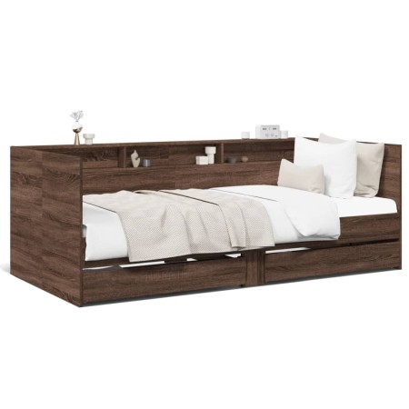 Tumbona con cajones madera ingeniería roble marrón 75x190 cm de , Camas y somieres - Ref: Foro24-3280866, Precio: 173,09 €, D...