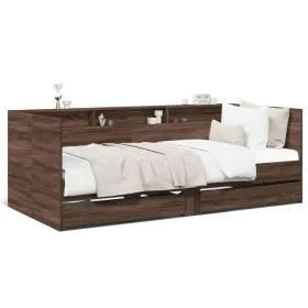 Lounger with brown oak engineered wood drawers 100x200 cm by , Beds and slatted bases - Ref: Foro24-3280845, Price: 232,74 €,...