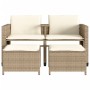 Sofá de jardín 2 plazas con mesa y taburetes ratán PE beige de , Conjuntos de jardín - Ref: Foro24-368420, Precio: 239,56 €, ...
