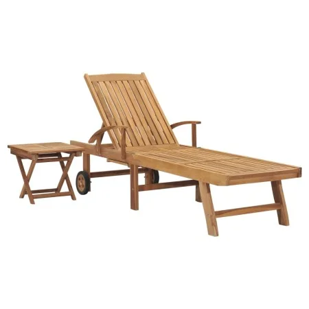 Tumbona con mesita madera maciza de teca de vidaXL, Tumbonas - Ref: Foro24-48017, Precio: 288,95 €, Descuento: %