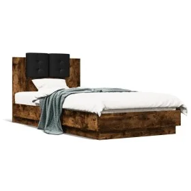 Smoked oak engineered wood bed with headboard 90x190 cm by , Beds and slatted bases - Ref: Foro24-3209972, Price: 140,43 €, D...