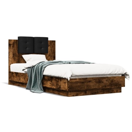 Cama con cabecero madera de ingeniería roble ahumado 90x190 cm de , Camas y somieres - Ref: Foro24-3209972, Precio: 142,11 €,...