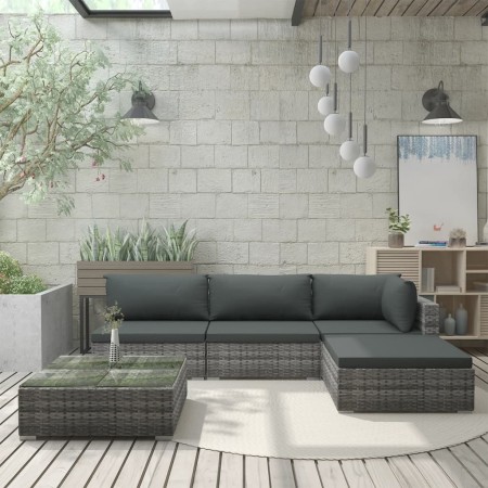 Set de muebles de jardín 5 pzas y cojines ratán sintético gris de vidaXL, Conjuntos de jardín - Ref: Foro24-46783, Precio: 52...