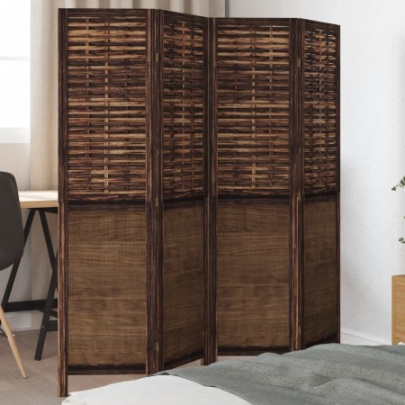 Biombo separador de 4 paneles madera paulownia marrón oscuro de , Divisores de ambientes - Ref: Foro24-358705, Precio: 108,34...