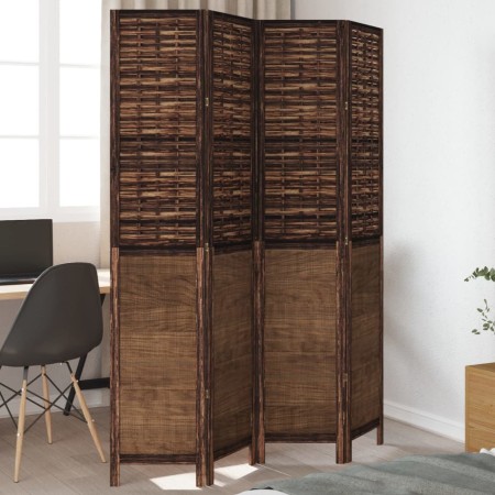Biombo separador de 4 paneles madera paulownia marrón oscuro de , Divisores de ambientes - Ref: Foro24-358707, Precio: 124,18...
