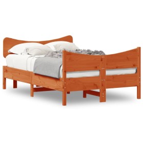 Estructura cama con cabecero madera pino marrón cera 120x190 cm de , Camas y somieres - Ref: Foro24-3216401, Precio: 199,60 €...