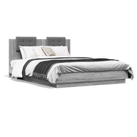 Cama con cabecero madera de ingeniería gris Sonoma 140x200 cm de , Camas y somieres - Ref: Foro24-3209924, Precio: 175,10 €, ...