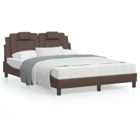 Estructura cama con luces LED cuero sintético marrón 120x200 cm de , Camas y somieres - Ref: Foro24-3214010, Precio: 194,35 €...