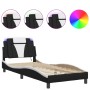 Estructura cama con LED cuero sintético negro blanco 80x200 cm de , Camas y somieres - Ref: Foro24-3213985, Precio: 136,85 €,...