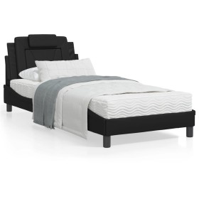 Estructura cama con luces LED cuero sintético negro 90x190 cm de , Camas y somieres - Ref: Foro24-3213987, Precio: 150,94 €, ...