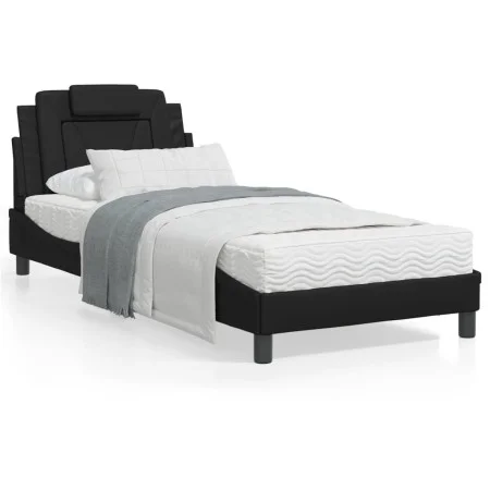 Estructura cama con luces LED cuero sintético negro 90x190 cm de , Camas y somieres - Ref: Foro24-3213987, Precio: 148,68 €, ...