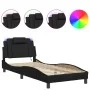 Estructura cama con luces LED cuero sintético negro 90x190 cm de , Camas y somieres - Ref: Foro24-3213987, Precio: 148,68 €, ...