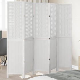 Biombo separador de 5 paneles madera maciza Paulownia blanco de , Divisores de ambientes - Ref: Foro24-358726, Precio: 149,75...