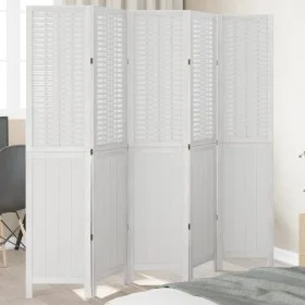Biombo separador de 5 paneles madera maciza Paulownia blanco de , Divisores de ambientes - Ref: Foro24-358726, Precio: 137,75...