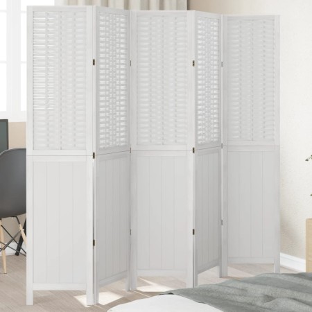 Biombo separador de 5 paneles madera maciza Paulownia blanco de , Divisores de ambientes - Ref: Foro24-358726, Precio: 149,75...