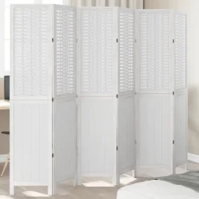 Biombo separador de 6 paneles madera maciza Paulownia blanco de , Divisores de ambientes - Ref: Foro24-358730, Precio: 152,88...