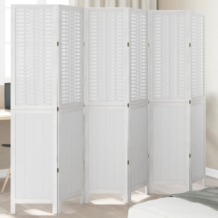 Biombo separador de 6 paneles madera maciza Paulownia blanco de , Divisores de ambientes - Ref: Foro24-358730, Precio: 155,39...