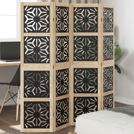 Biombo separador 4 paneles madera maciza Paulownia marrón negro de , Divisores de ambientes - Ref: Foro24-358801, Precio: 109...