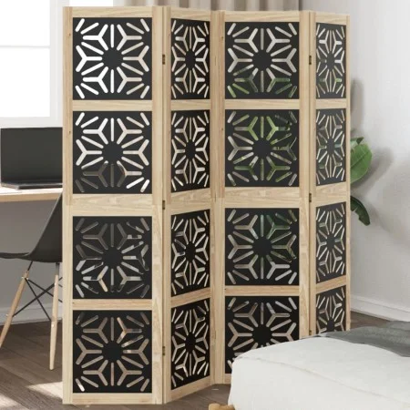 Biombo separador 4 paneles madera maciza Paulownia marrón negro de , Divisores de ambientes - Ref: Foro24-358801, Precio: 107...