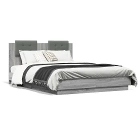 Estructura cama con cabecero luces LED gris Sonoma 120x190 cm de , Camas y somieres - Ref: Foro24-3210057, Precio: 181,56 €, ...