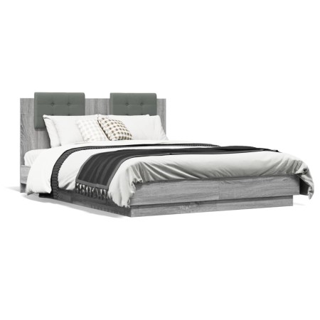 Estructura cama con cabecero luces LED gris Sonoma 120x190 cm de , Camas y somieres - Ref: Foro24-3210057, Precio: 183,74 €, ...
