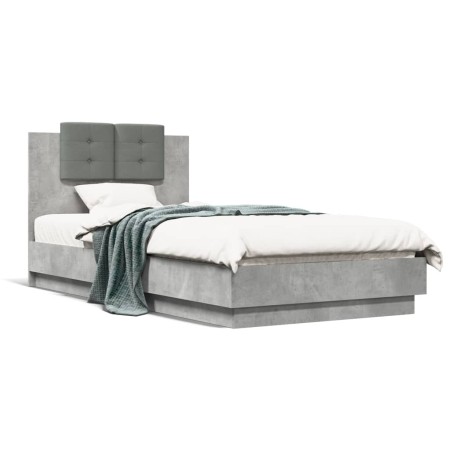 Estructura de cama cabecero luces LED gris hormigón 90x190 cm de , Camas y somieres - Ref: Foro24-3210062, Precio: 161,85 €, ...