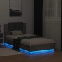 Estructura de cama cabecero luces LED gris hormigón 90x190 cm de , Camas y somieres - Ref: Foro24-3210062, Precio: 161,85 €, ...