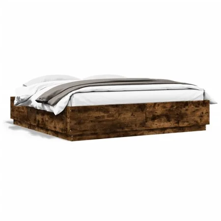 Estructura cama con luces LED madera roble ahumado 200x200 cm de , Camas y somieres - Ref: Foro24-3209587, Precio: 186,69 €, ...