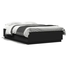 Estructura cama con luces LED madera ingeniería negro 160x200cm de , Camas y somieres - Ref: Foro24-3209598, Precio: 183,19 €...
