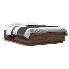 Estructura cama con luces LED madera marrón roble 160x200 cm de , Camas y somieres - Ref: Foro24-3209603, Precio: 179,14 €, D...