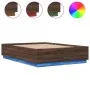Estructura cama con luces LED madera marrón roble 160x200 cm de , Camas y somieres - Ref: Foro24-3209603, Precio: 179,14 €, D...