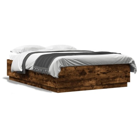Estructura cama con luces LED madera roble ahumado 120x200 cm de , Camas y somieres - Ref: Foro24-3209622, Precio: 163,24 €, ...