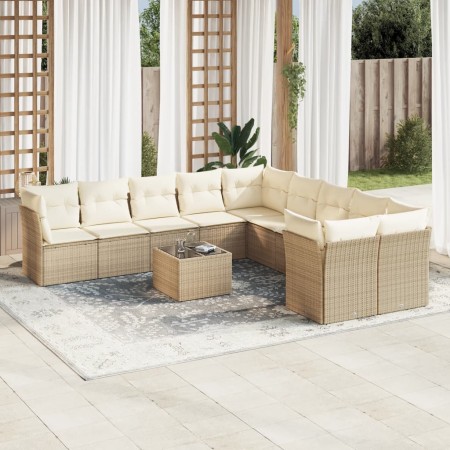 Set de sofás de jardín 11pzas con cojines ratán sintético beige en Conjuntos de jardín | Comprar online en Foru.es
