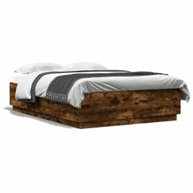 Estructura cama con luces LED madera roble ahumado 140x200 cm de , Camas y somieres - Ref: Foro24-3209615, Precio: 168,58 €, ...