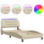 Estructura de cama con luces LED tela crema 100x200 cm de , Camas y somieres - Ref: Foro24-3213688, Precio: 165,98 €, Descuen...